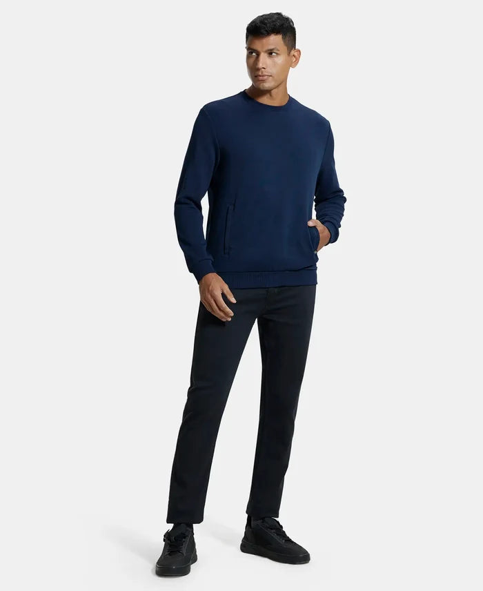 Super Combed Cotton Rich Plated Sweatshirt with Zipper Pockets - Navy-4