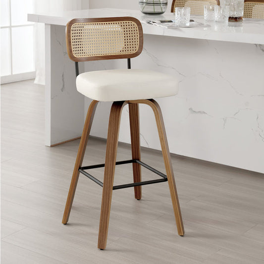 Tabouret de bar pivotant Julieza en rotin rembourré