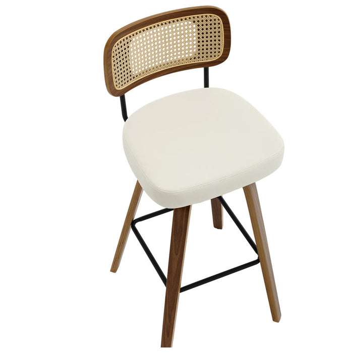Tabouret de bar pivotant Julieza en rotin rembourré