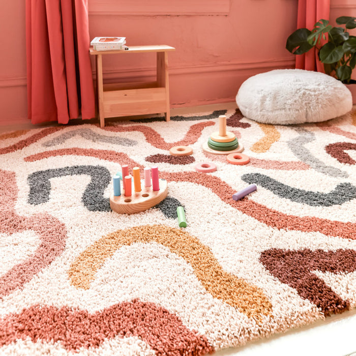 Tapis shaggy contemporain Edlow aux couleurs de l'arc-en-ciel, 160 cm x 213 cm