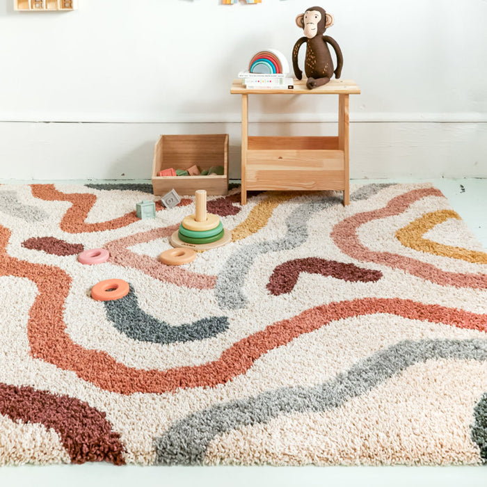 Tapis shaggy contemporain Edlow aux couleurs de l'arc-en-ciel, 160 cm x 213 cm