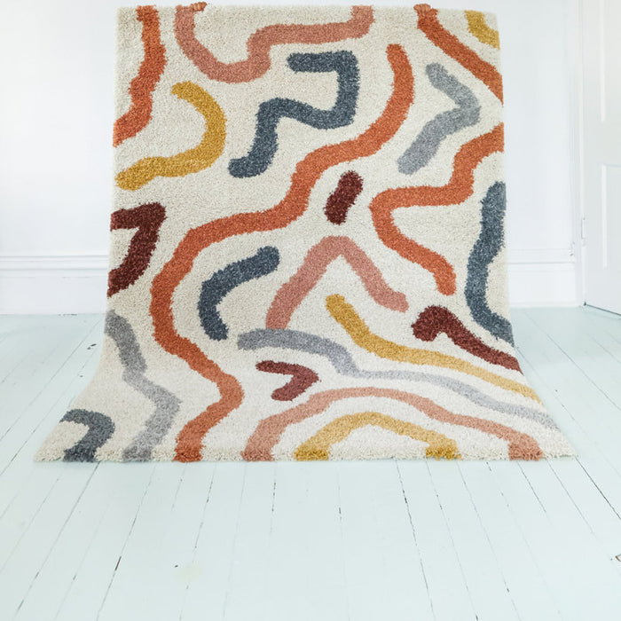 Tapis shaggy contemporain Edlow aux couleurs de l'arc-en-ciel, 160 cm x 213 cm