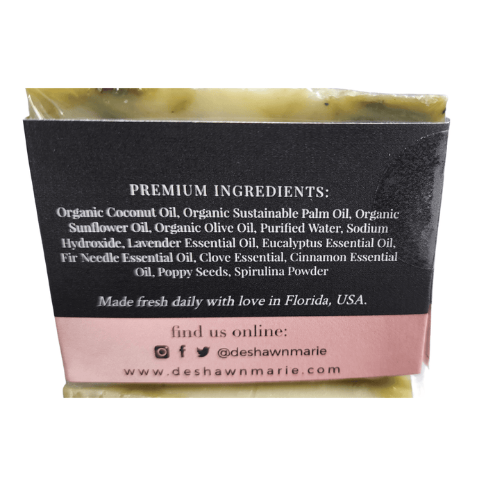Tasmanian Seagrass Soap - Soap Boutique ingredients list showcasing organic oils and natural components.