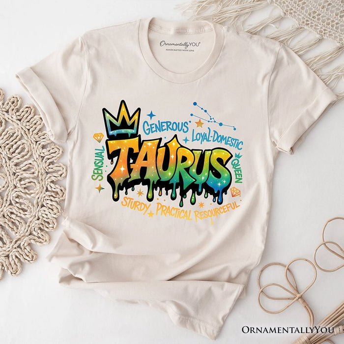 Taurus Graffiti Zodiac T-Shirt, Street Style Astrology Horoscope Tee T-Shirts OrnamentallyYou Natural XS