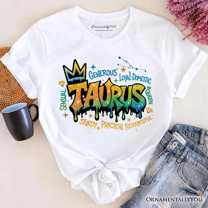 Taurus Graffiti Zodiac T-Shirt, Street Style Astrology Horoscope Tee T-Shirts OrnamentallyYou White XS