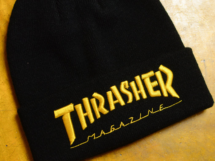 Thrasher Embroidered Logo Beanie - Black / Gold