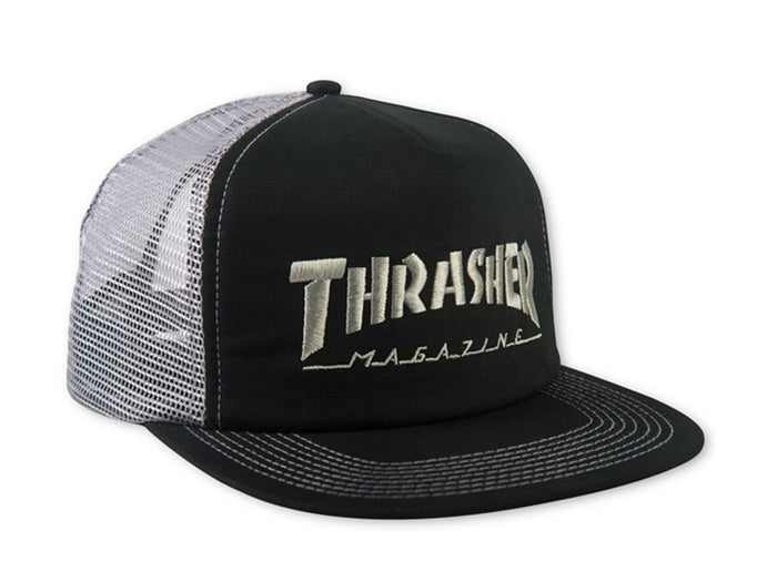 Thrasher Logo Embroidered Mesh Cap - Black / Grey