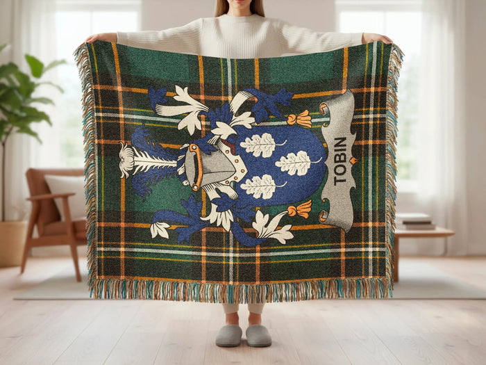 Tobin family crest tartan woven blanket shown at full scale.