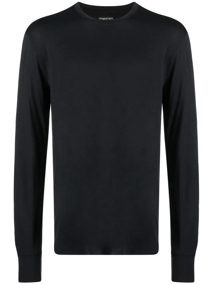 TOM FORD Crew Neck Long Sleeve Cotton T-Shirt Black - MAISONDEFASHION.COM