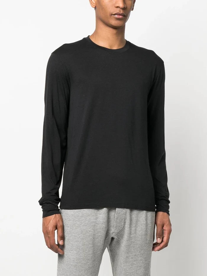 TOM FORD Crew Neck Long Sleeve Cotton T-Shirt Black - MAISONDEFASHION.COM
