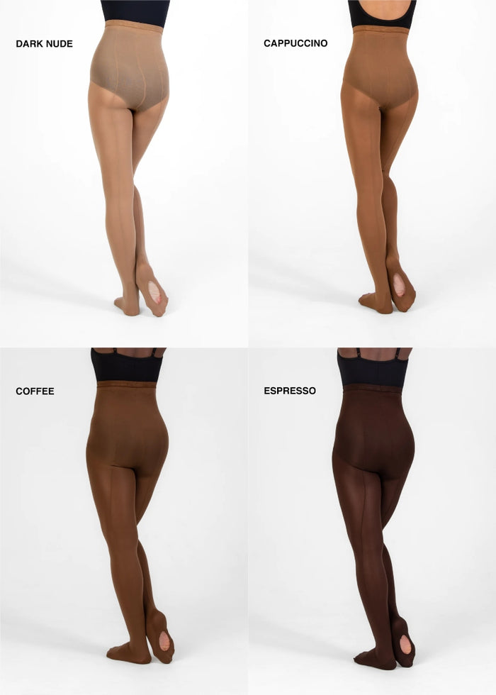 Body Wrappers girls mesh convertible tights with back-seam in tan and brown shades