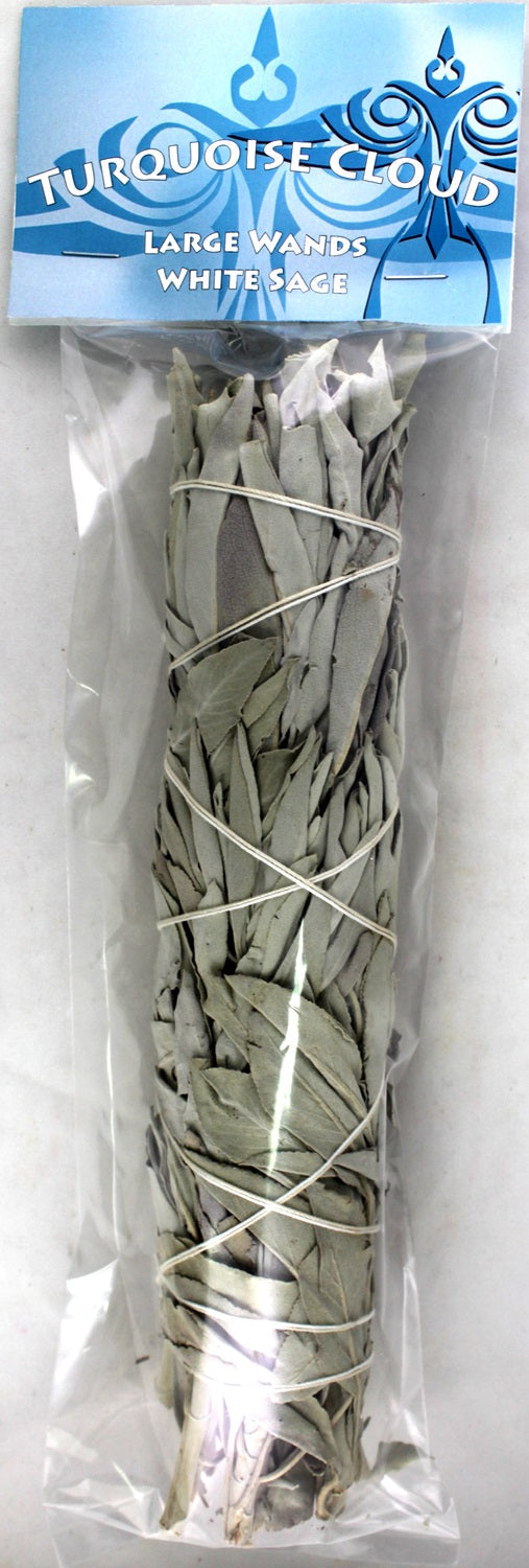 Turquoise Cloud - White Sage Wand, Large 9"-10"