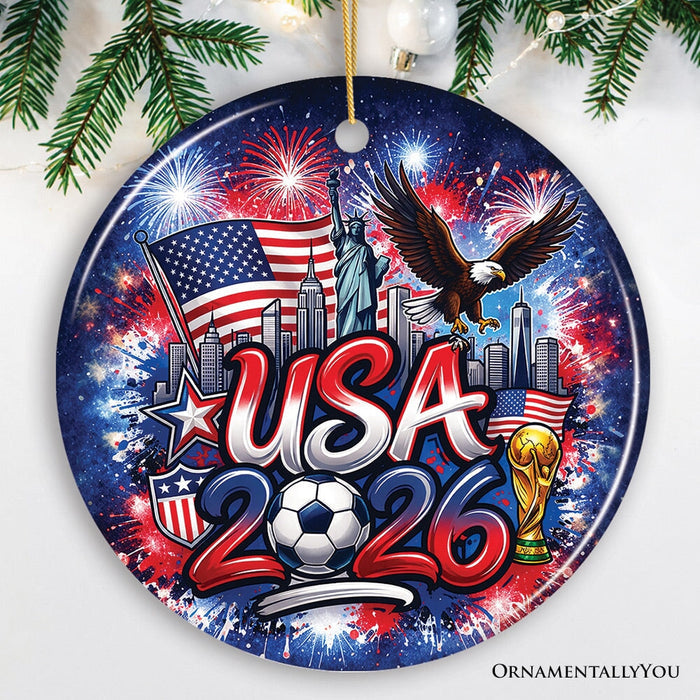 USA 2026 Soccer Cup Global Championship Ornament, Fans Football Gift and Tree Decor Ceramic Ornament OrnamentallyYou Circle