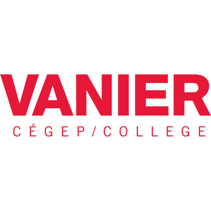 The word "VANIER" in large red letters is displayed above the text "CÉGEP/COLLEGE" in smaller red letters on a black background.