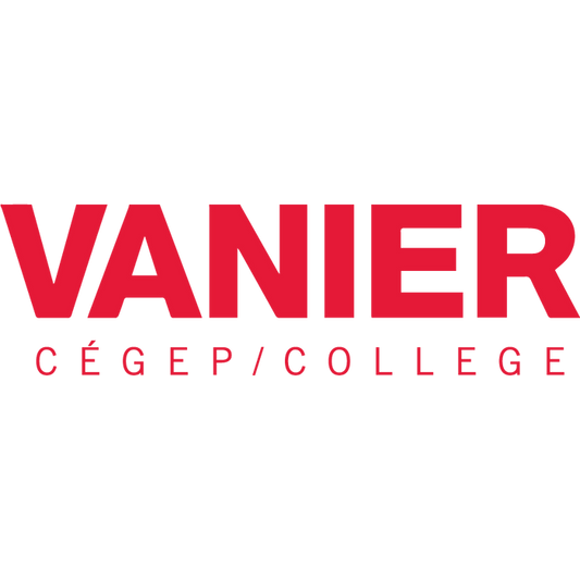 The word "VANIER" in large red letters is displayed above the text "CÉGEP/COLLEGE" in smaller red letters on a black background.