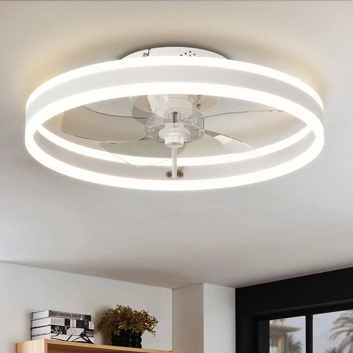 Ventilateur de plafond LED moderne et discret de 40 cm (15,75 po), contrôle par application et télécommande, 6 vitesses, toutes saisons