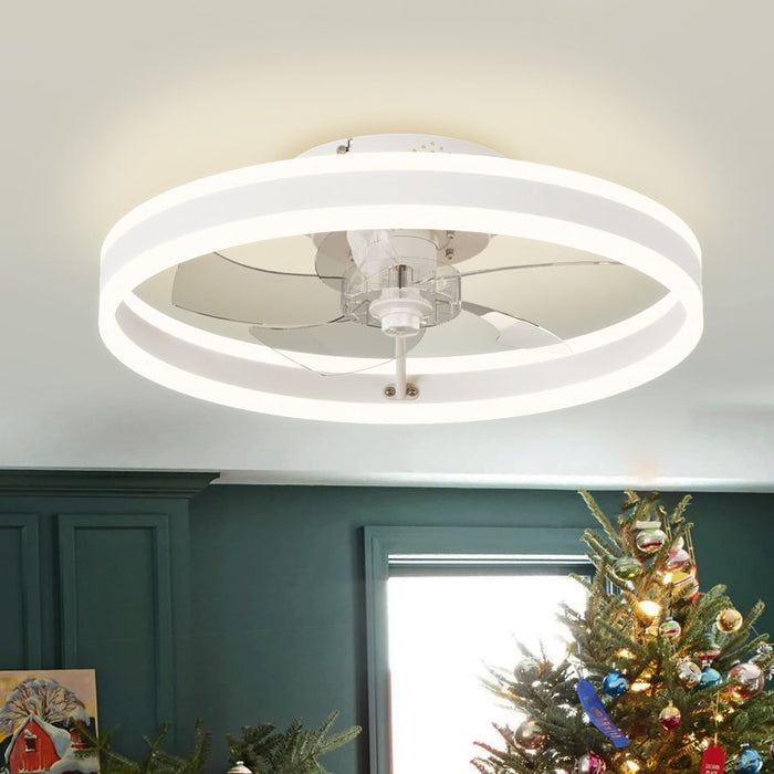 Ventilateur de plafond LED moderne et discret de 40 cm (15,75 po), contrôle par application et télécommande, 6 vitesses, toutes saisons