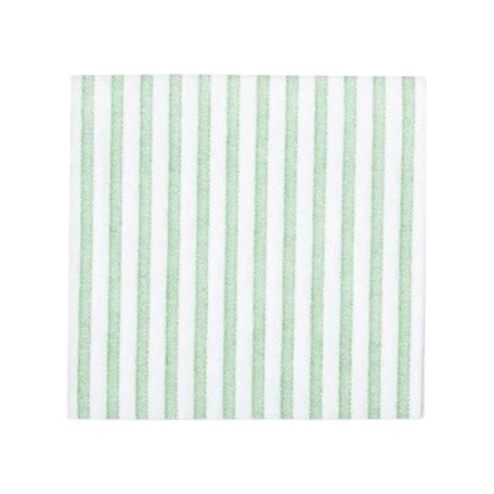 The VIETRI CAPRI Cocktail Napkins in green feature a square white design with evenly spaced vertical green stripes, offering the sophisticated look and feel of spunlace napkins—making them an ideal luxury disposable option for any occasion.