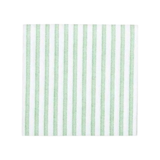 The VIETRI - CAPRI DINNER NAPKIN, GREEN, by VIETRI, features a square white design with evenly spaced vertical green stripes and is displayed against a plain white background. Made from high-quality spunlace material, this stylish paper napkin brings an elegant touch to any table setting.