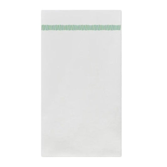 A plain white paper bag with a green vertical stripe near the top, shown on a white background—perfect for pairing with VIETRI - PAPERSOFT FRINGE GUEST NAPKINS, GREEN at your next gathering.