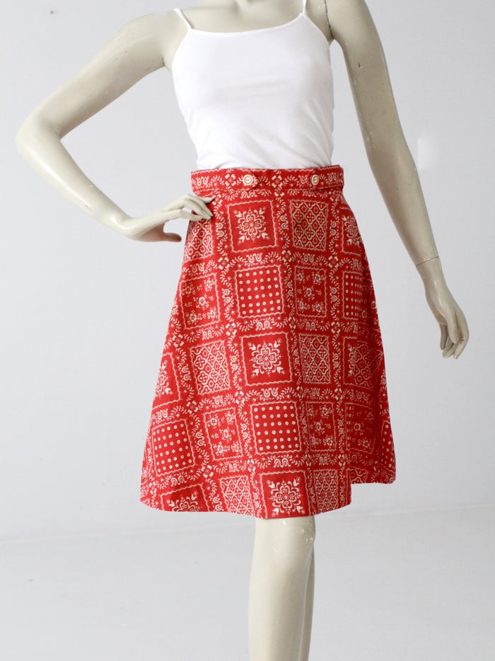 vintage western bandana print a-line skirt