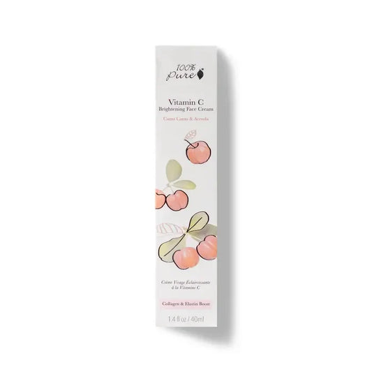 Vitamin C skincare cream packaging with cherry design on a white background