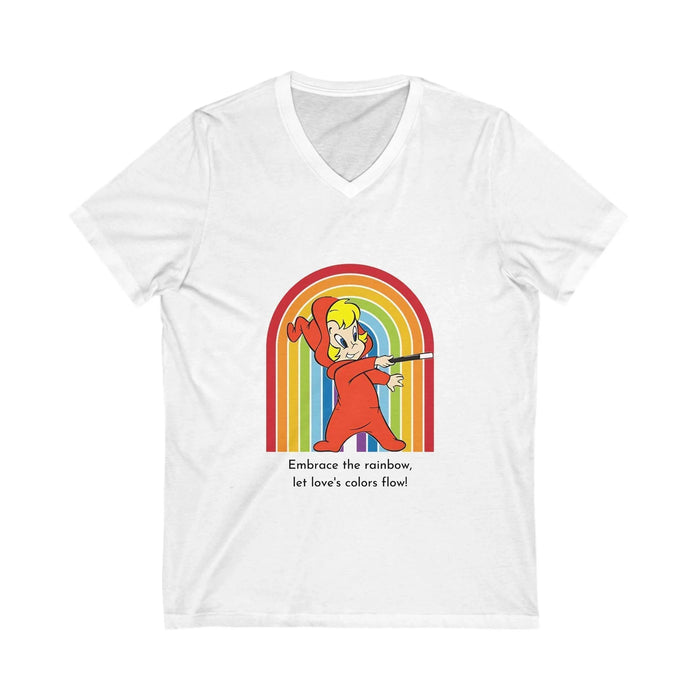 Wendy the Good Little Witch: Rainbow of Love - Unisex Jersey Short Sleeve V-Neck Tee - Whippie's