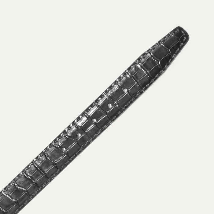 The WILL LEATHER GOODS - CROCO BELT IN BLACK features premium black leather with a crocodile texture and a silver buckle, shown against a plain white background.