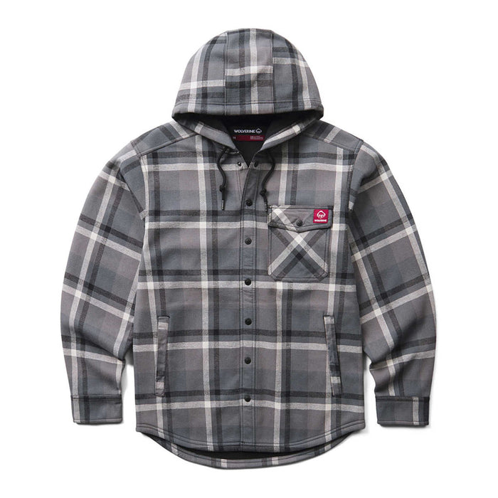 Wolverine Men's Bucksaw II Flannel Snap Hooded Shirt Jac Long Sleeve T-Shirts Wolverine Dark Shadow 2XL Reg