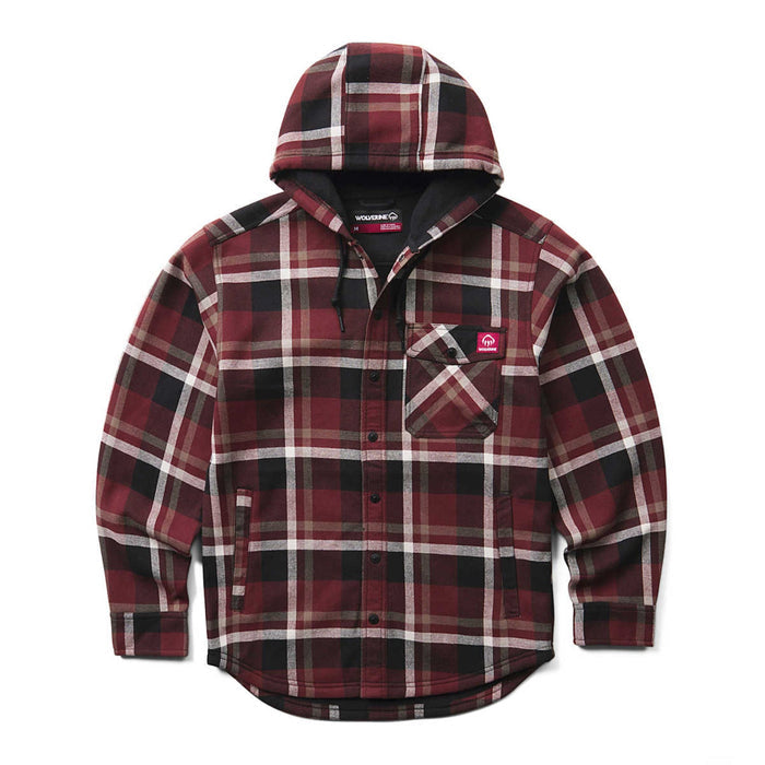 Wolverine Men's Bucksaw II Flannel Snap Hooded Shirt Jac Long Sleeve T-Shirts Wolverine Oxblood 2XL Reg