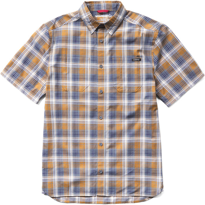 Wolverine Men's Built Stretch Short Sleeve Plaid Shirt Work Shirts Wolverine Hickory 2XL Reg