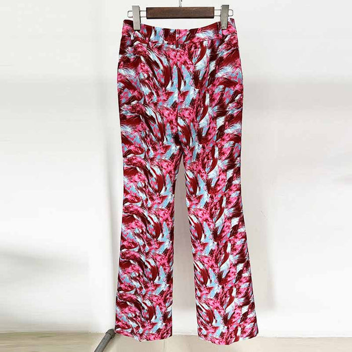 Women Print Collarless Buttons Long Jacket Pantsuit