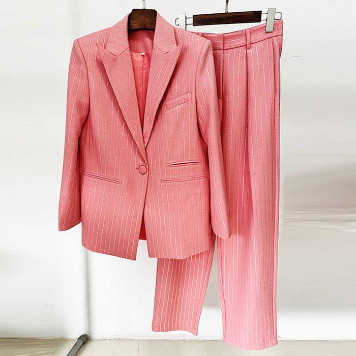 Women Wide-Leg Pantsuit Diamond Stripes Event Outfit
