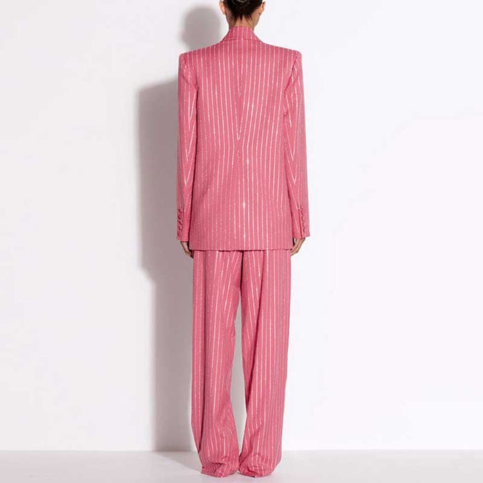 Women Wide-Leg Pantsuit Diamond Stripes Event Outfit
