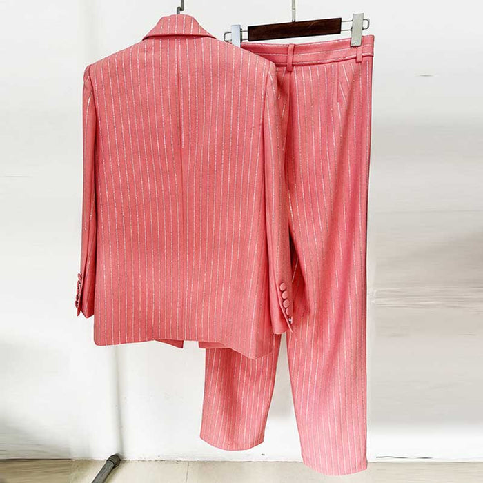 Women Wide-Leg Pantsuit Diamond Stripes Event Outfit