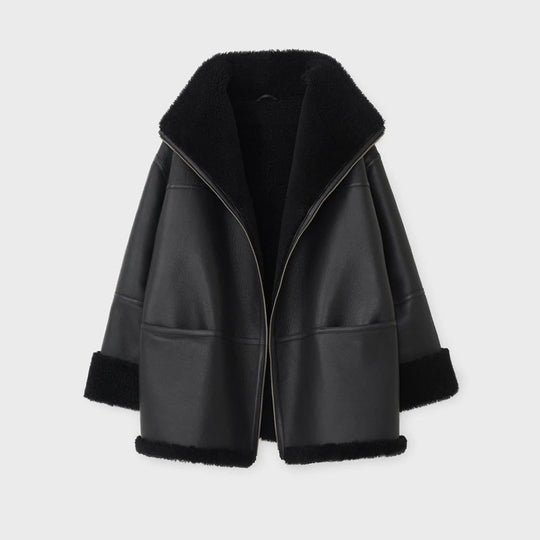 Women’s B3 RAF Aviator Black Shearling Sheepskin Leather Jacket