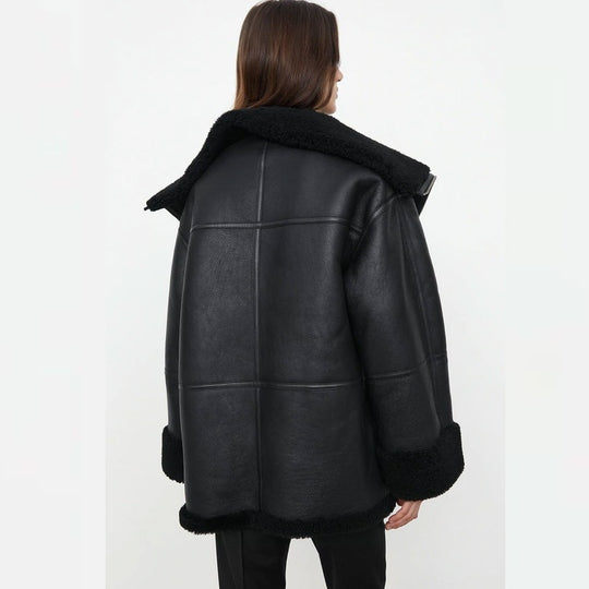 Women’s B3 RAF Aviator Black Shearling Sheepskin Leather Jacket