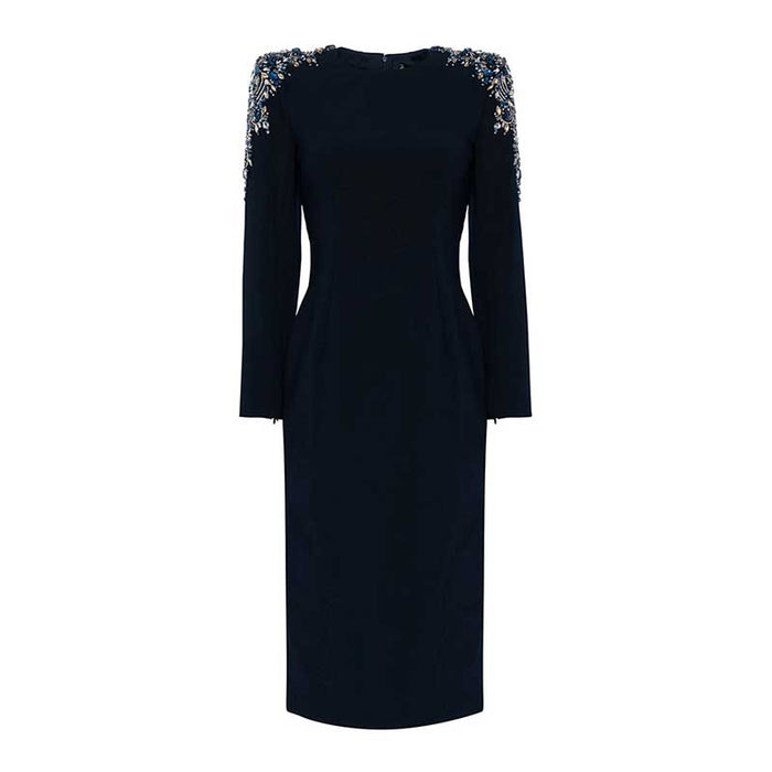 Women's Diamond Long Sleeved Medium Length Black Dress