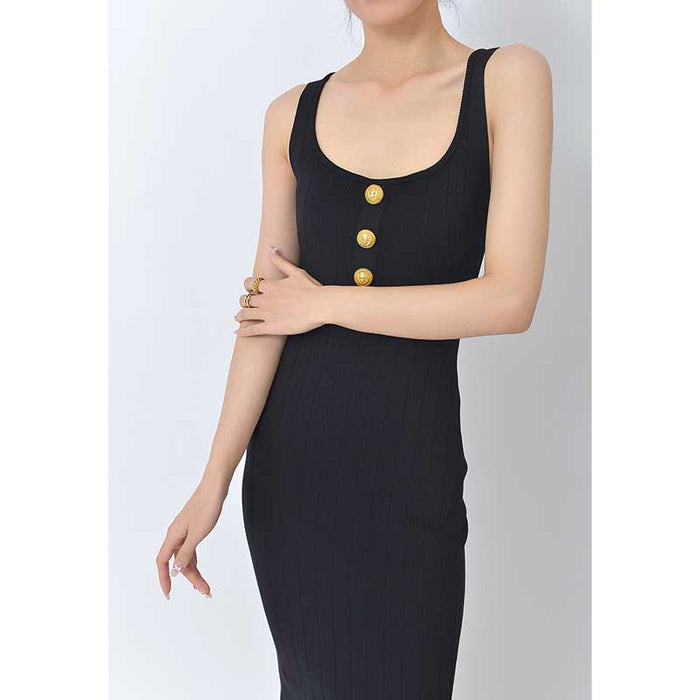 Women's Knitted Midi Dress in Black, White