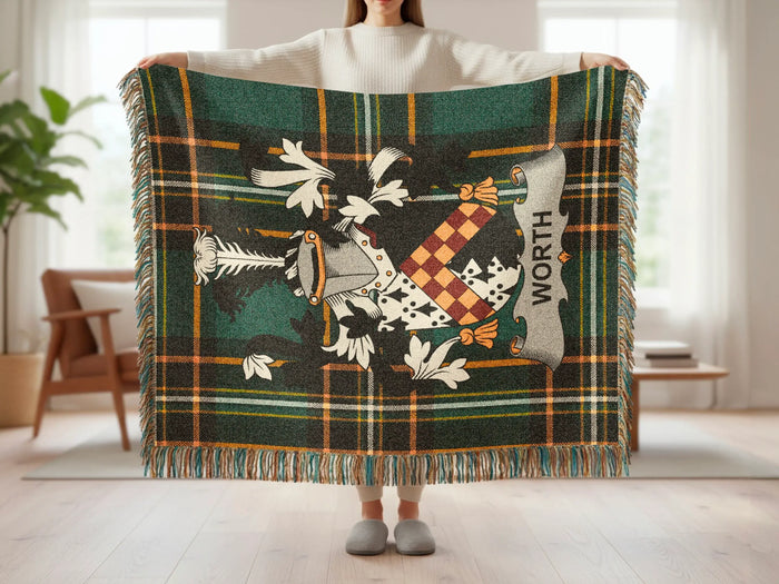 Worth family crest tartan woven blanket shown at full scale.