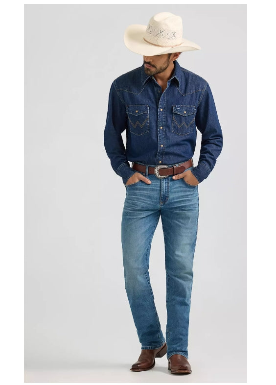 Wrangler Men's Cowboy Cut Denim Snap-Front Long Sleeve Work Shirt Work Shirts Wrangler
