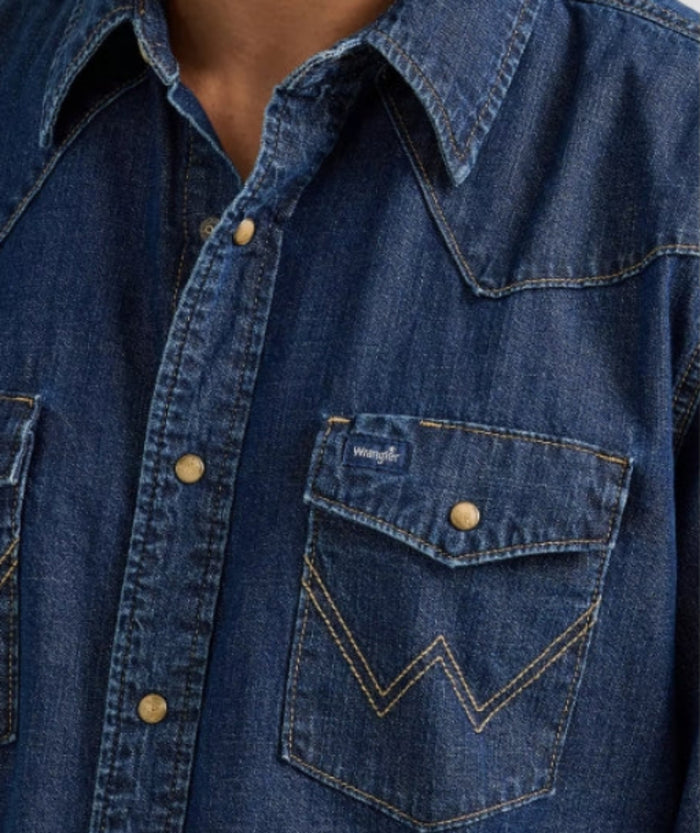 Wrangler Men's Cowboy Cut Denim Snap-Front Long Sleeve Work Shirt Work Shirts Wrangler