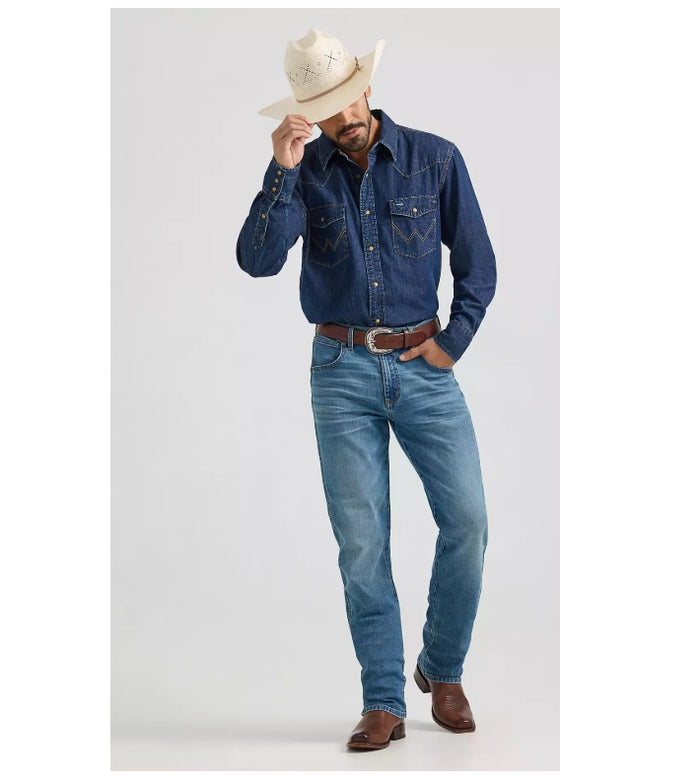 Wrangler Men's Cowboy Cut Denim Snap-Front Long Sleeve Work Shirt Work Shirts Wrangler
