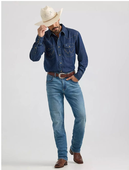 Wrangler Men's Cowboy Cut Denim Snap-Front Long Sleeve Work Shirt Work Shirts Wrangler