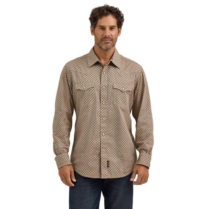 Wrangler Men's Premium Retro Long Sleeve Western Shirt Work Shirts Wrangler Brown/Teal 2XL Reg