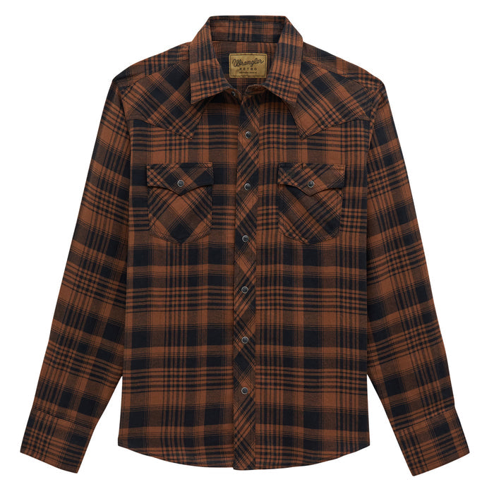 Wrangler Men's Retro Long Sleeve Flannel Western Snap Plaid Shirt Work Shirts Wrangler