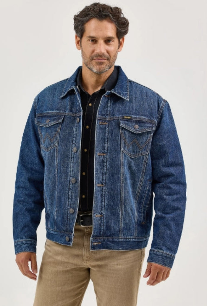 Wrangler Men's Retro® Sherpa Lined Button Denim Jacket Jackets & Coats Wrangler Blue Shadow 2XL Reg