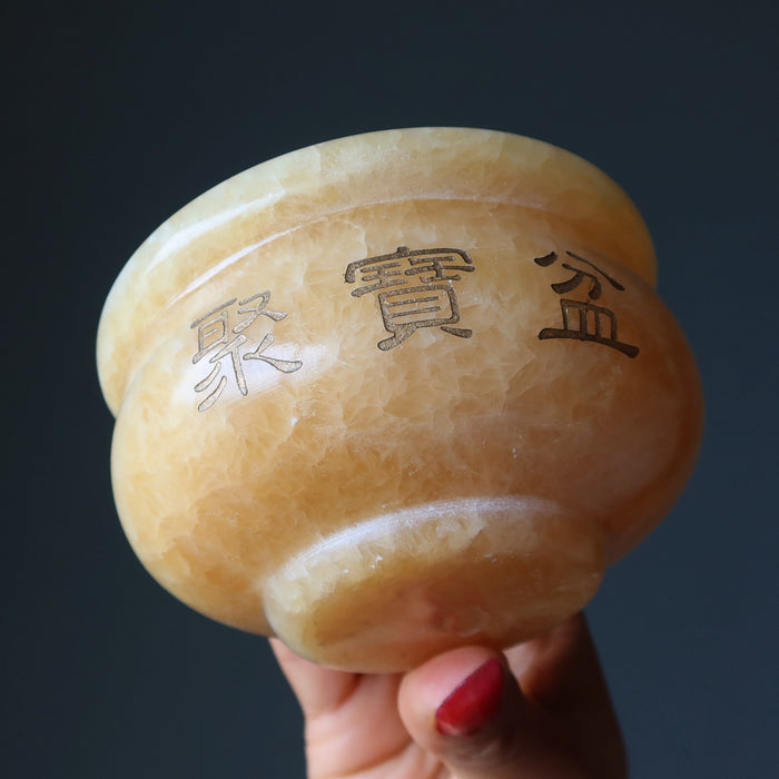 Calcite Money Bowl with chinese writing