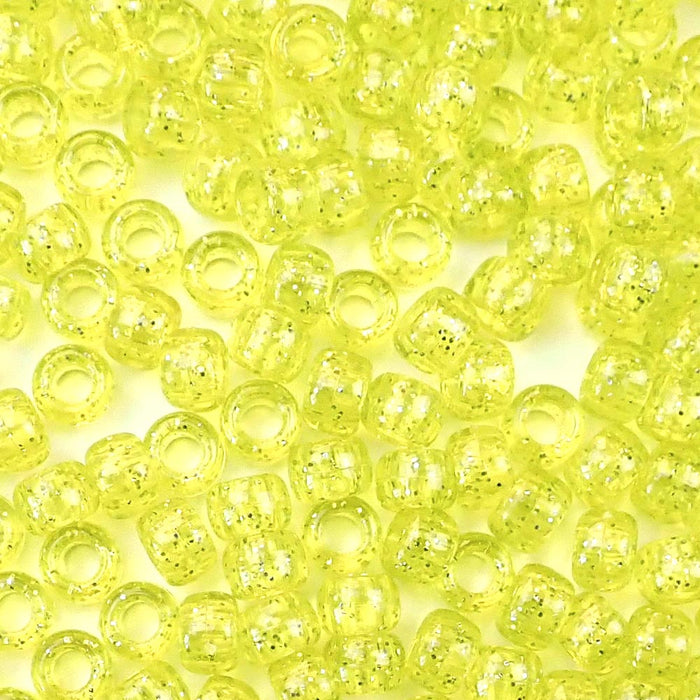 yellow glitter 6 x 9mm plastic pony beads in bulk