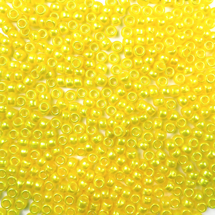 6 x 9mm plastic pony beads in yellow pearl
